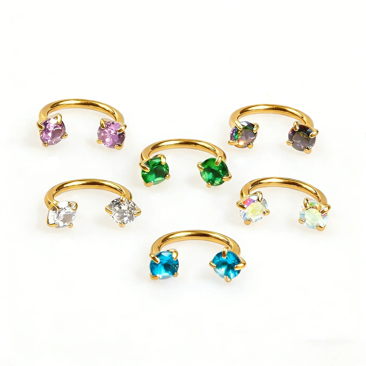 Double Gem Titanium Horseshoe Nose Ring (6PCS)