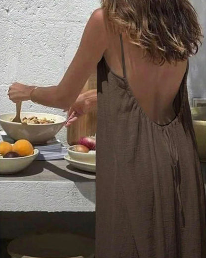 Women’s Solid Color Backless Cami Dress — Effortless Elegance, All-Day Comfort