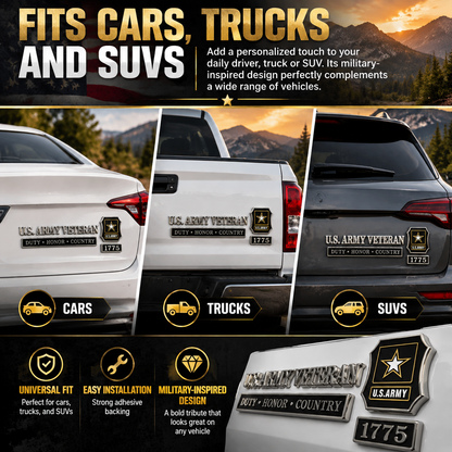 U.S. Army Veteran Metal Car Emblem Kit – 3D Chrome Badge Set
