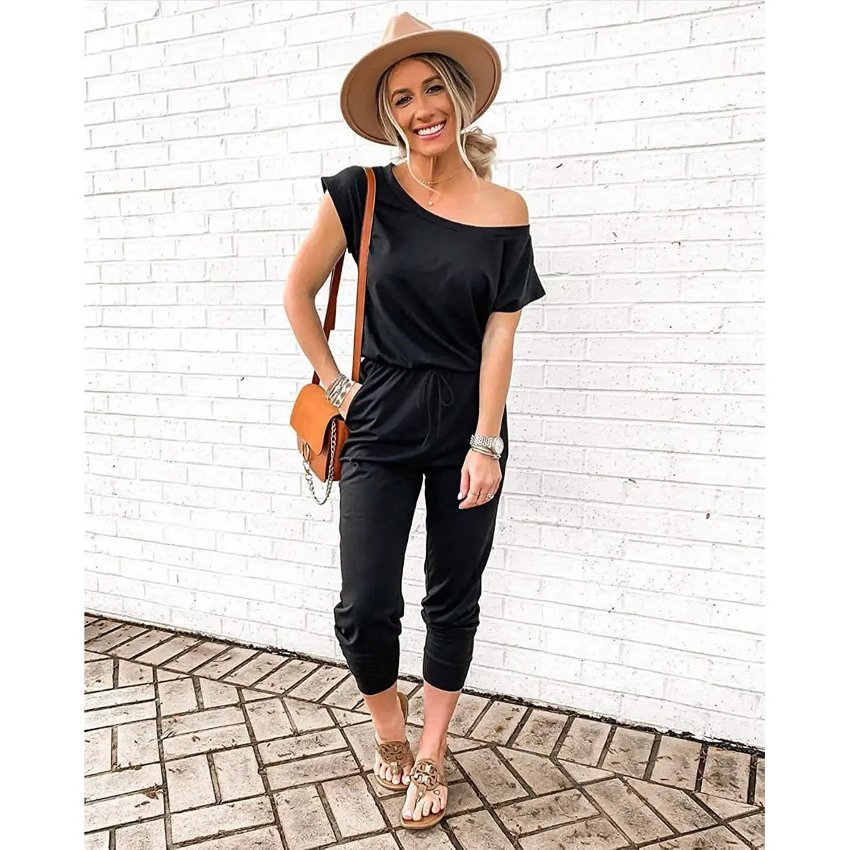 Off Shoulder Plus Size Jumpsuit – Stretchy Casual Romper S-XXXL