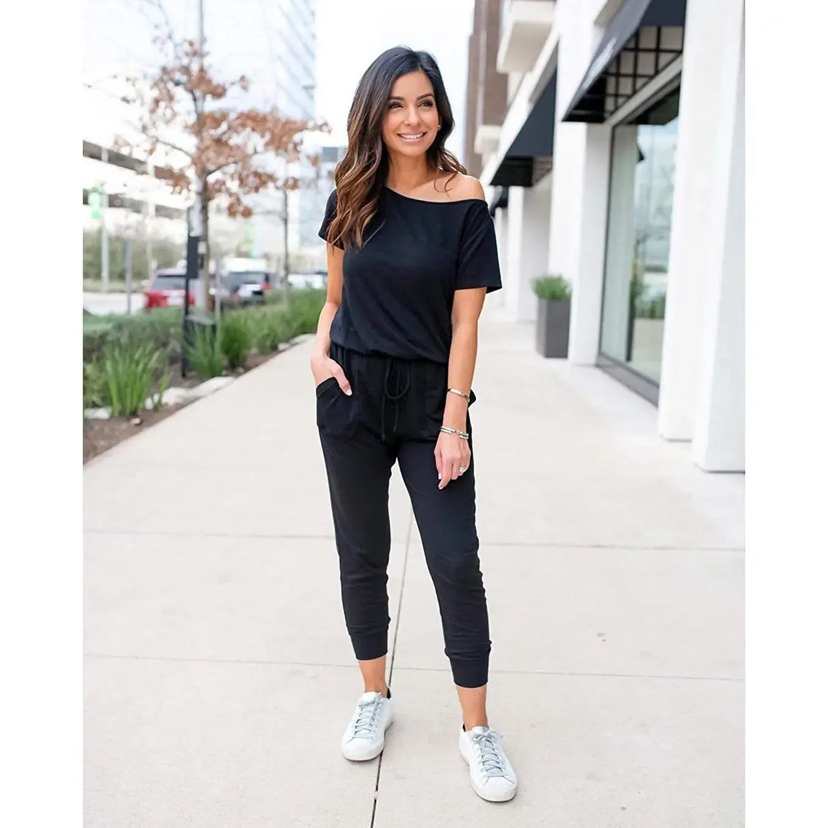 Off Shoulder Plus Size Jumpsuit – Stretchy Casual Romper S-XXXL