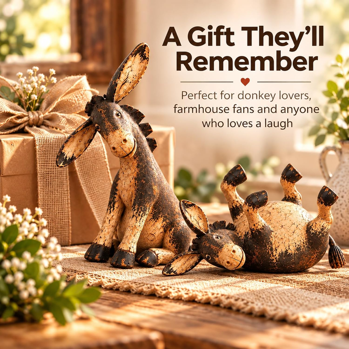Funny Distressed Donkey Figurine for Farmhouse Decor