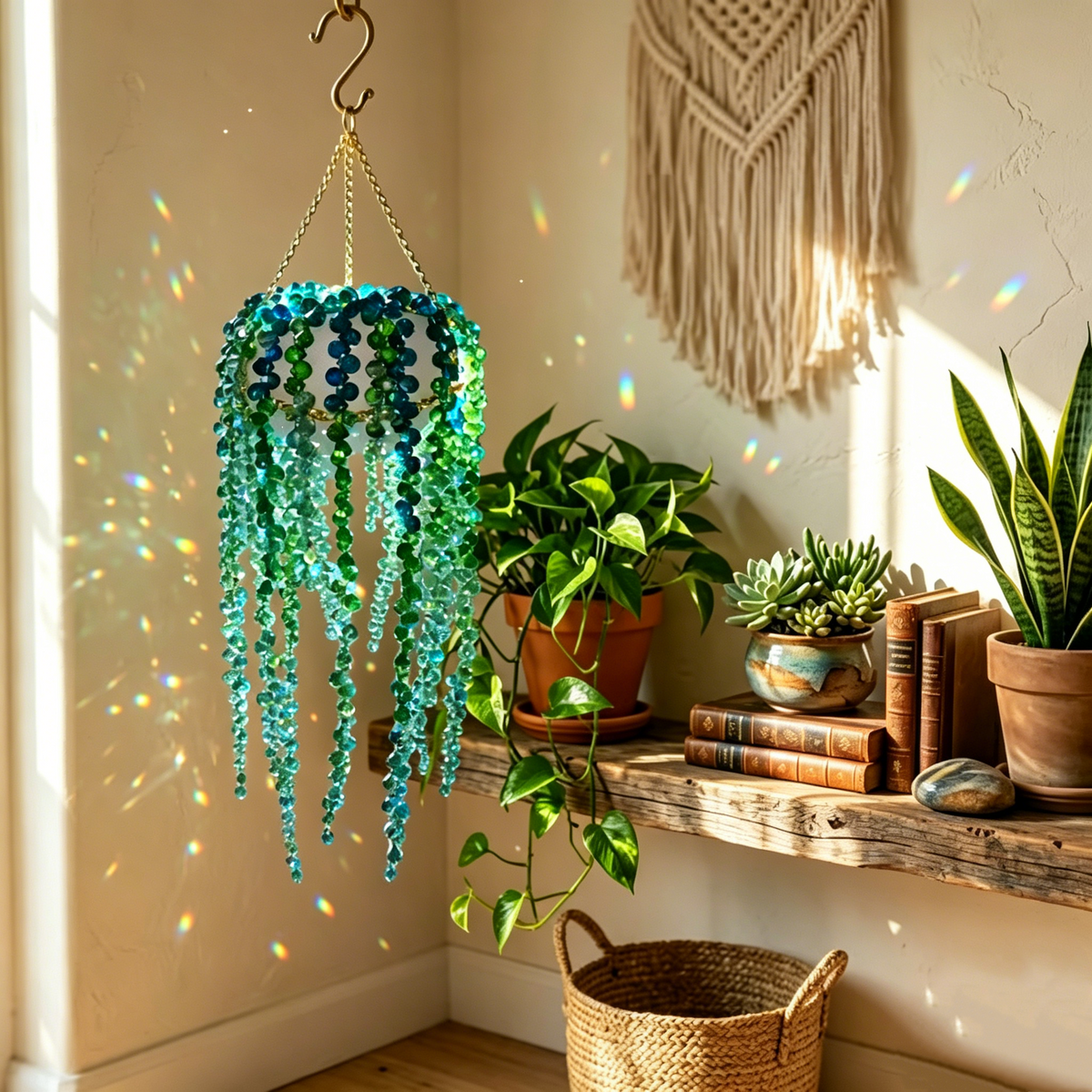 Beaded Crystal Succulent Window Hanging