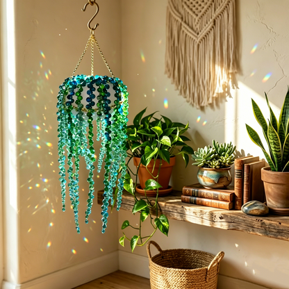 Beaded Crystal Succulent Window Hanging