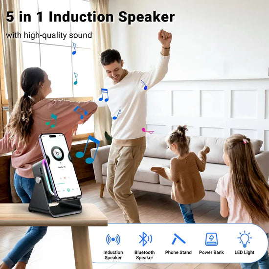 5-in-1 Wireless Speaker Phone Stand with Power Bank