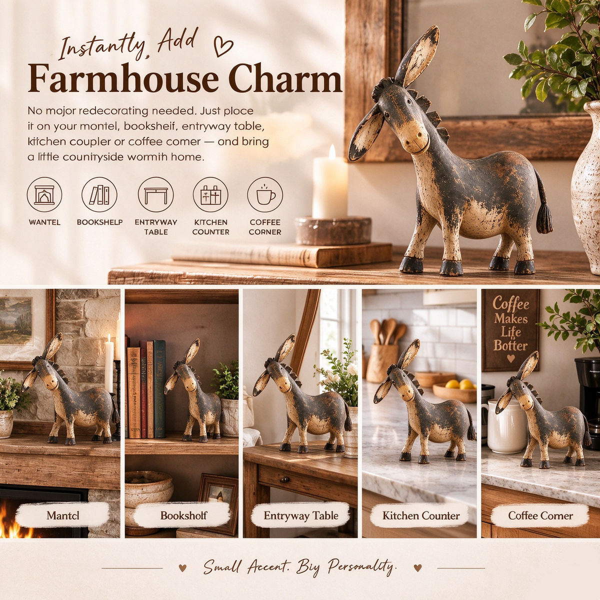 Funny Distressed Donkey Figurine for Farmhouse Decor
