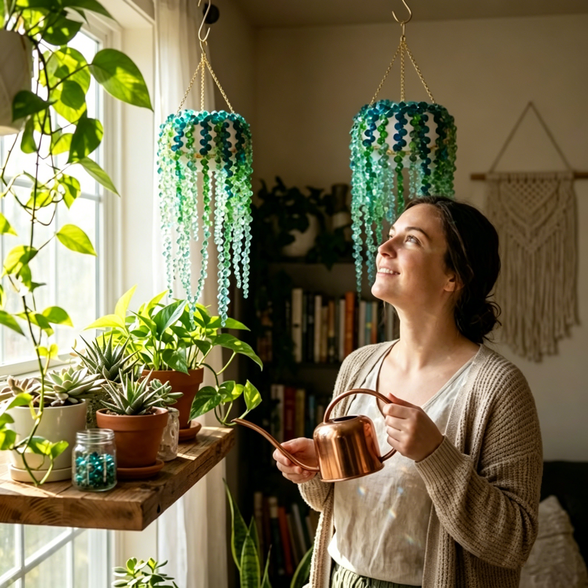 Beaded Crystal Succulent Window Hanging