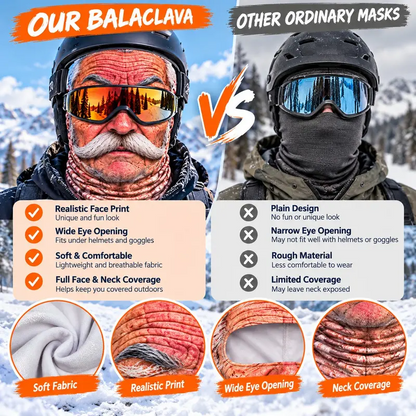 3D Realistic Old Man Face Mask with Hood|Funny Winter Skiing Costume Accessory