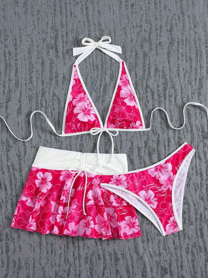 Summer Beach Festival Print Halter Bikini Set