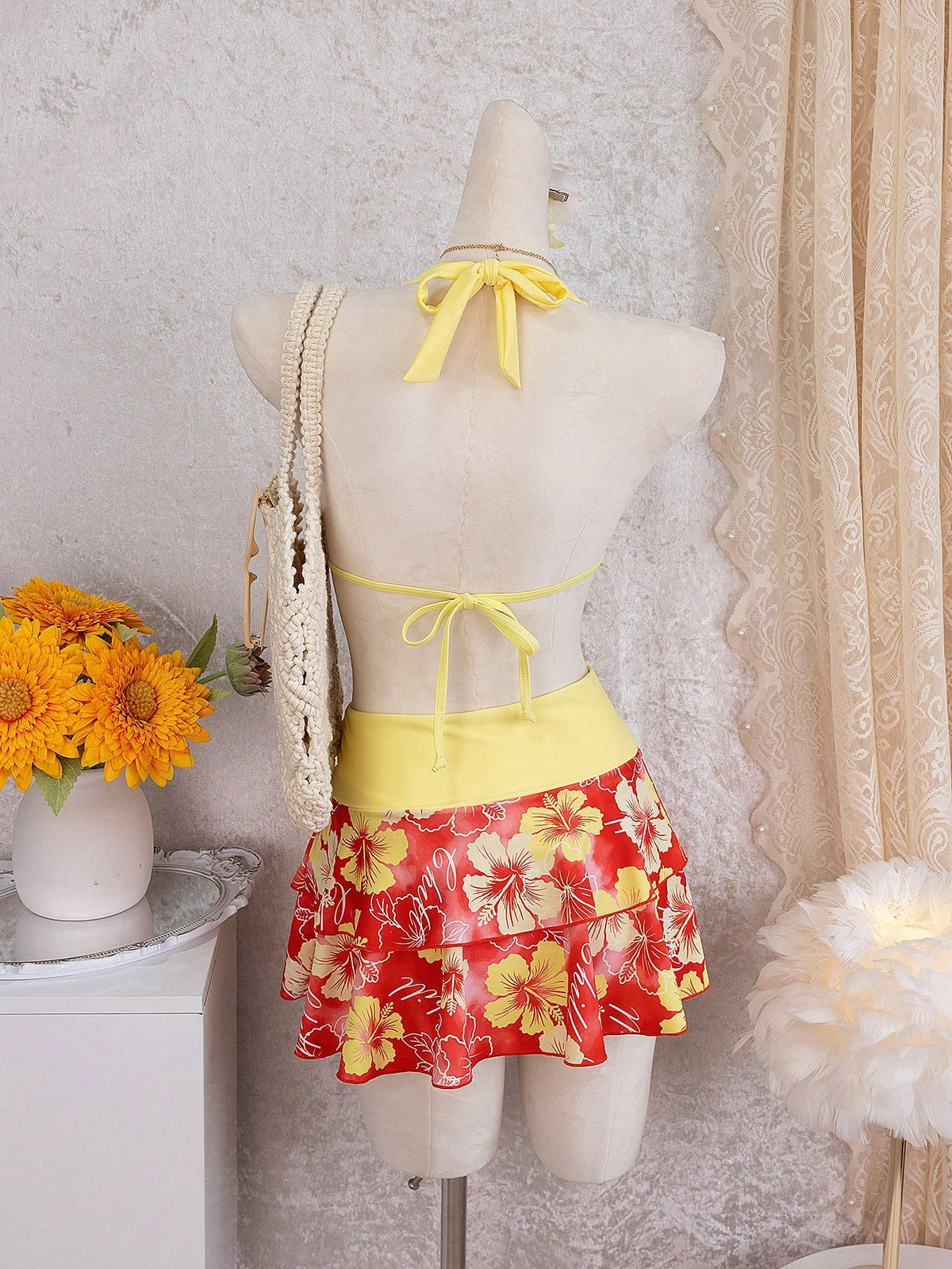 Summer Beach Festival Print Halter Bikini Set