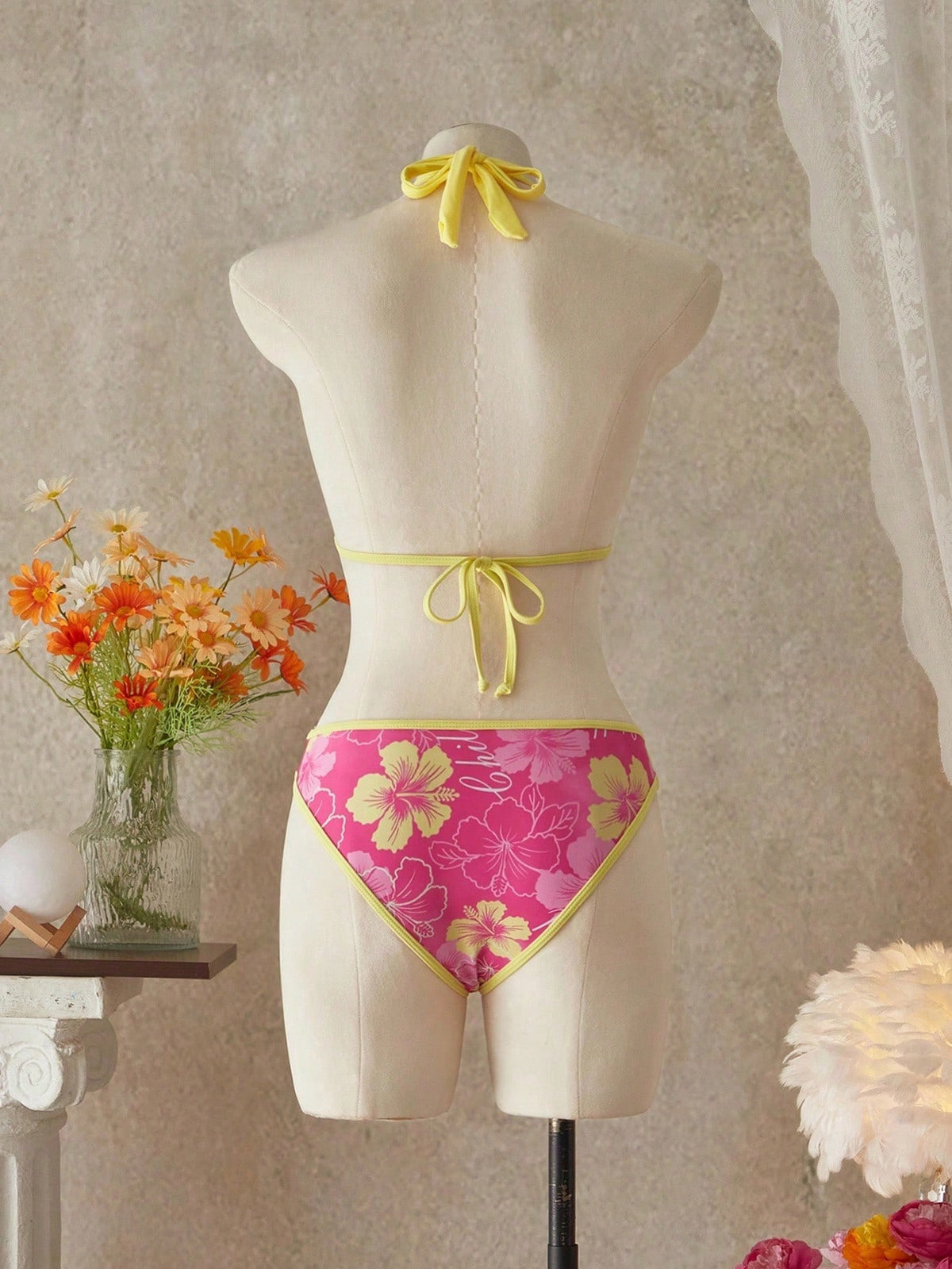 Summer Beach Festival Print Halter Bikini Set