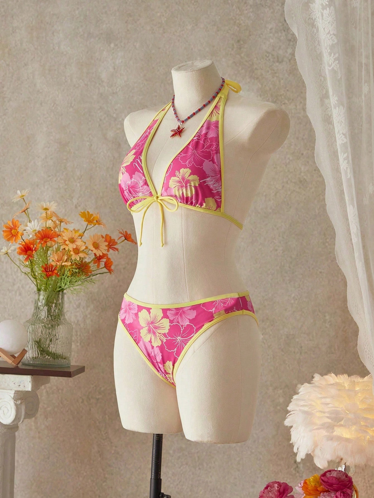 Summer Beach Festival Print Halter Bikini Set