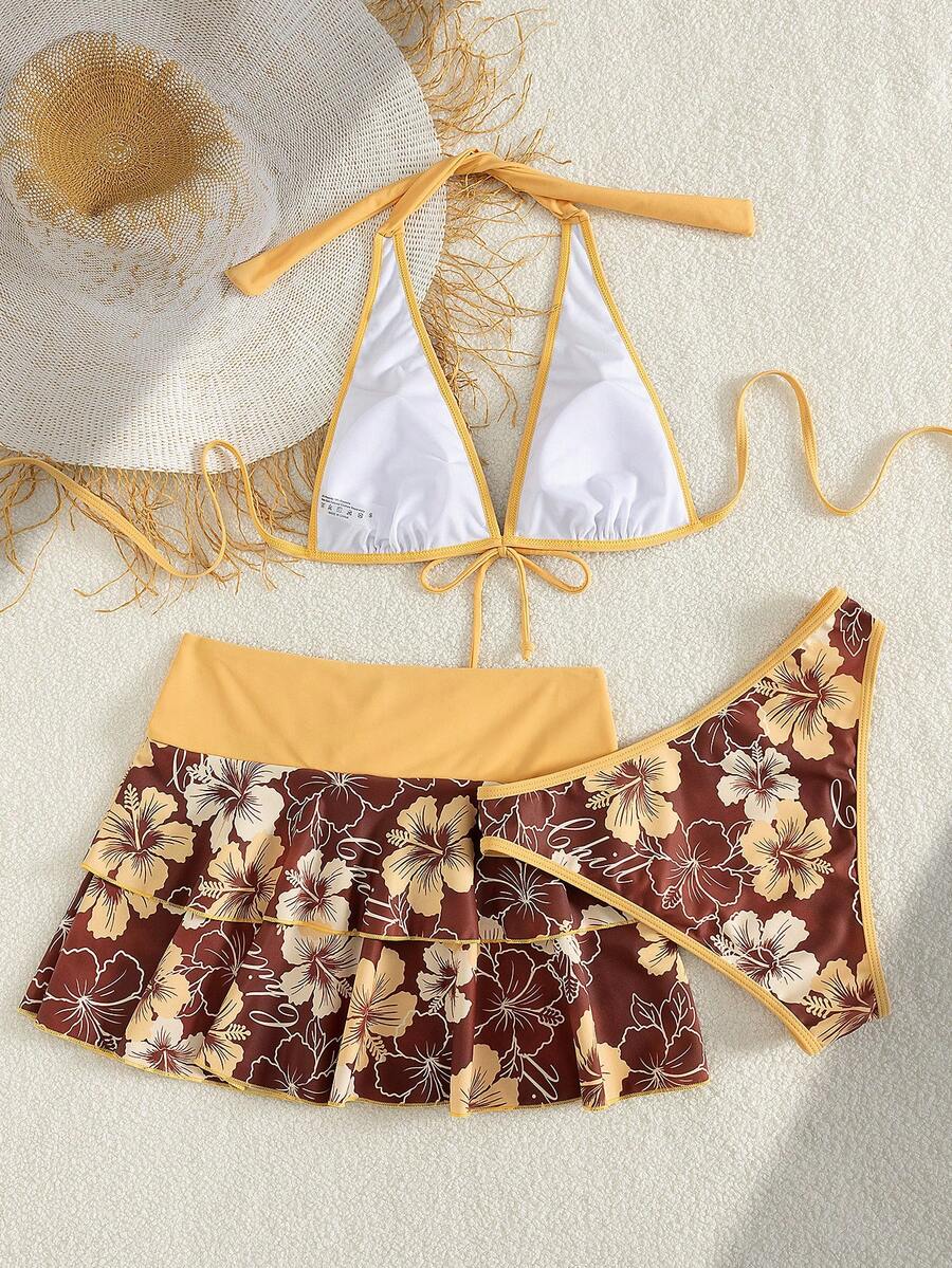 Summer Beach Festival Print Halter Bikini Set