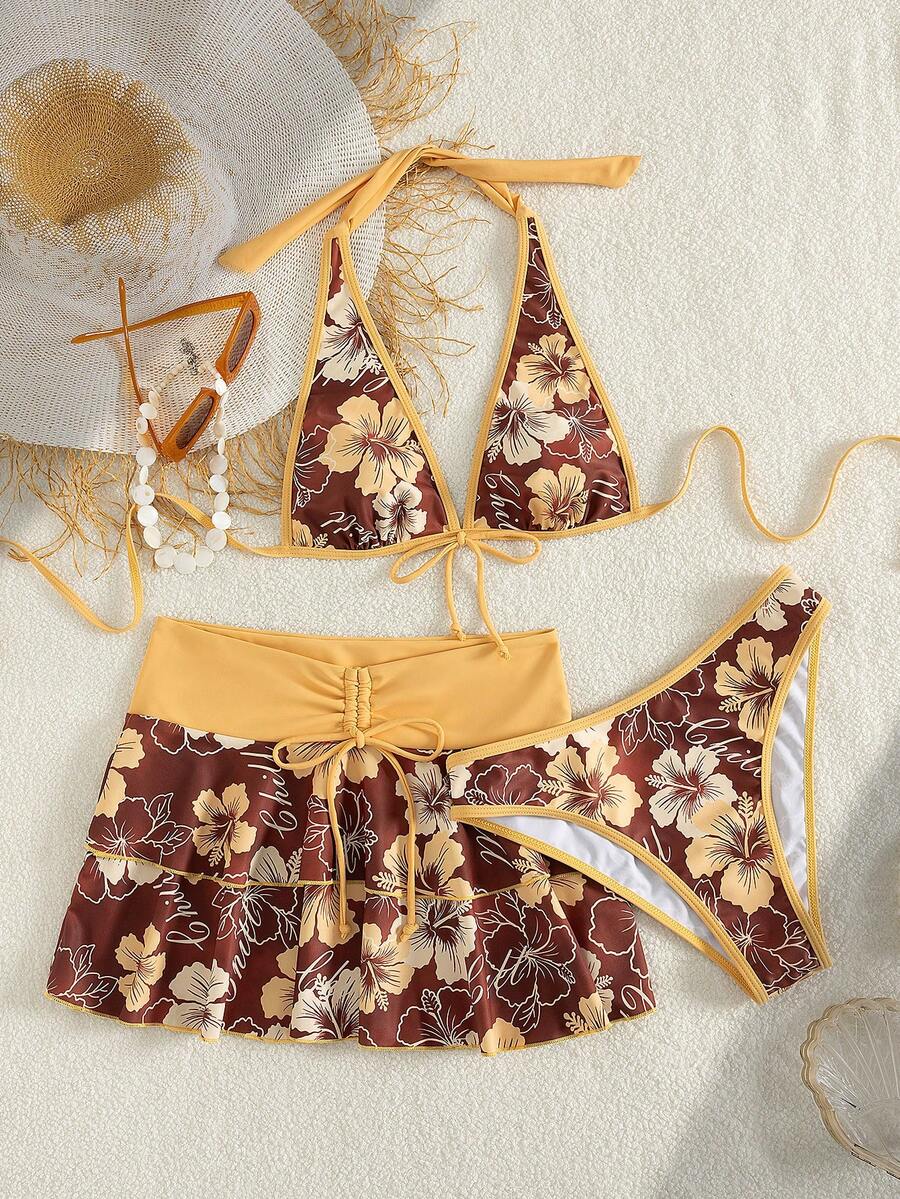 Summer Beach Festival Print Halter Bikini Set
