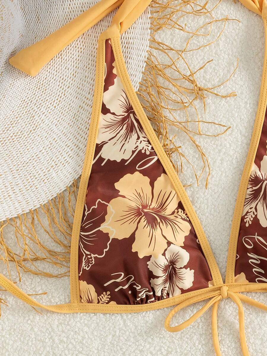 Summer Beach Festival Print Halter Bikini Set