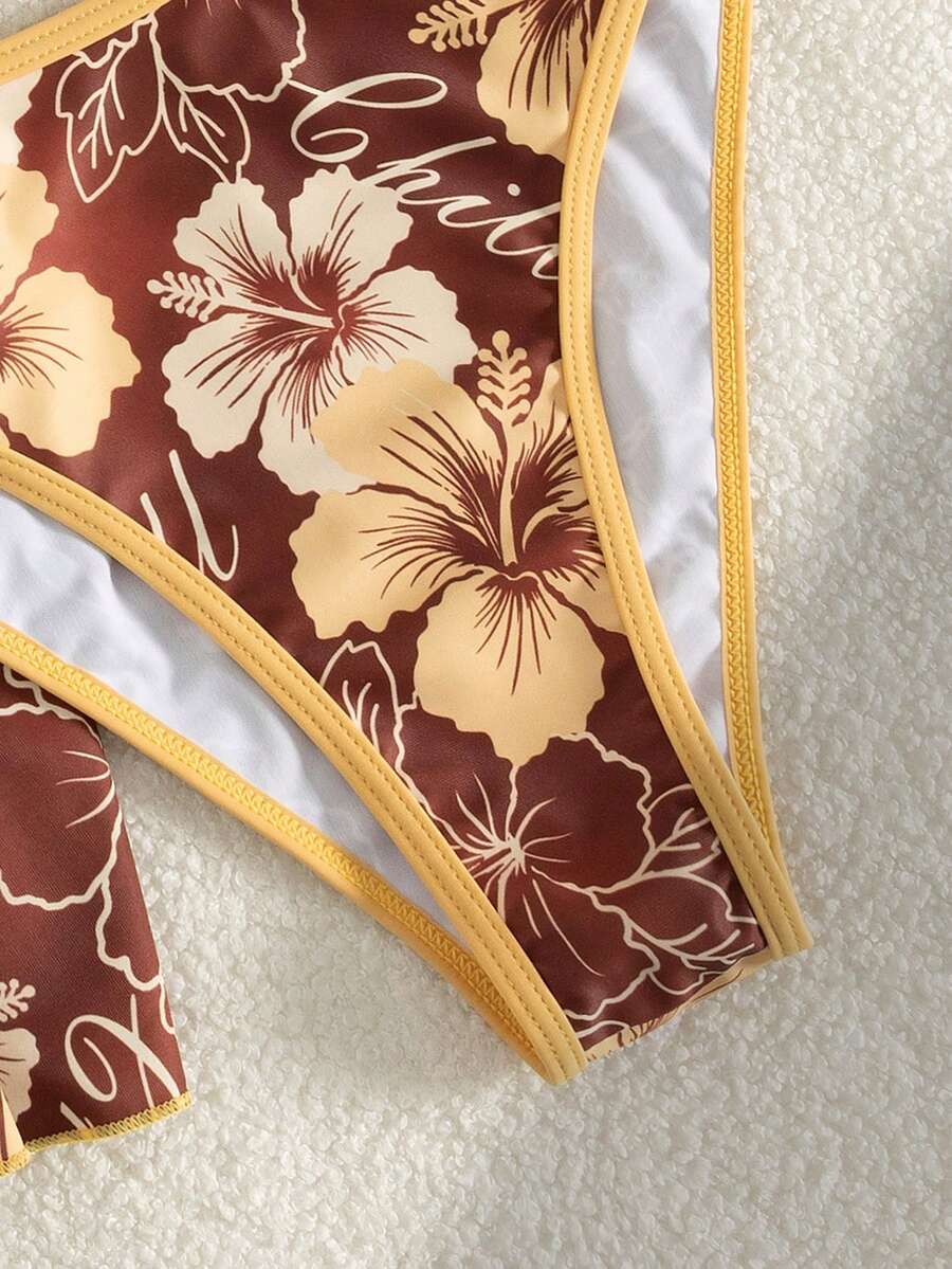 Summer Beach Festival Print Halter Bikini Set
