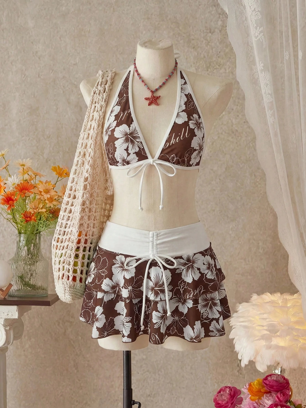 Summer Beach Festival Print Halter Bikini Set