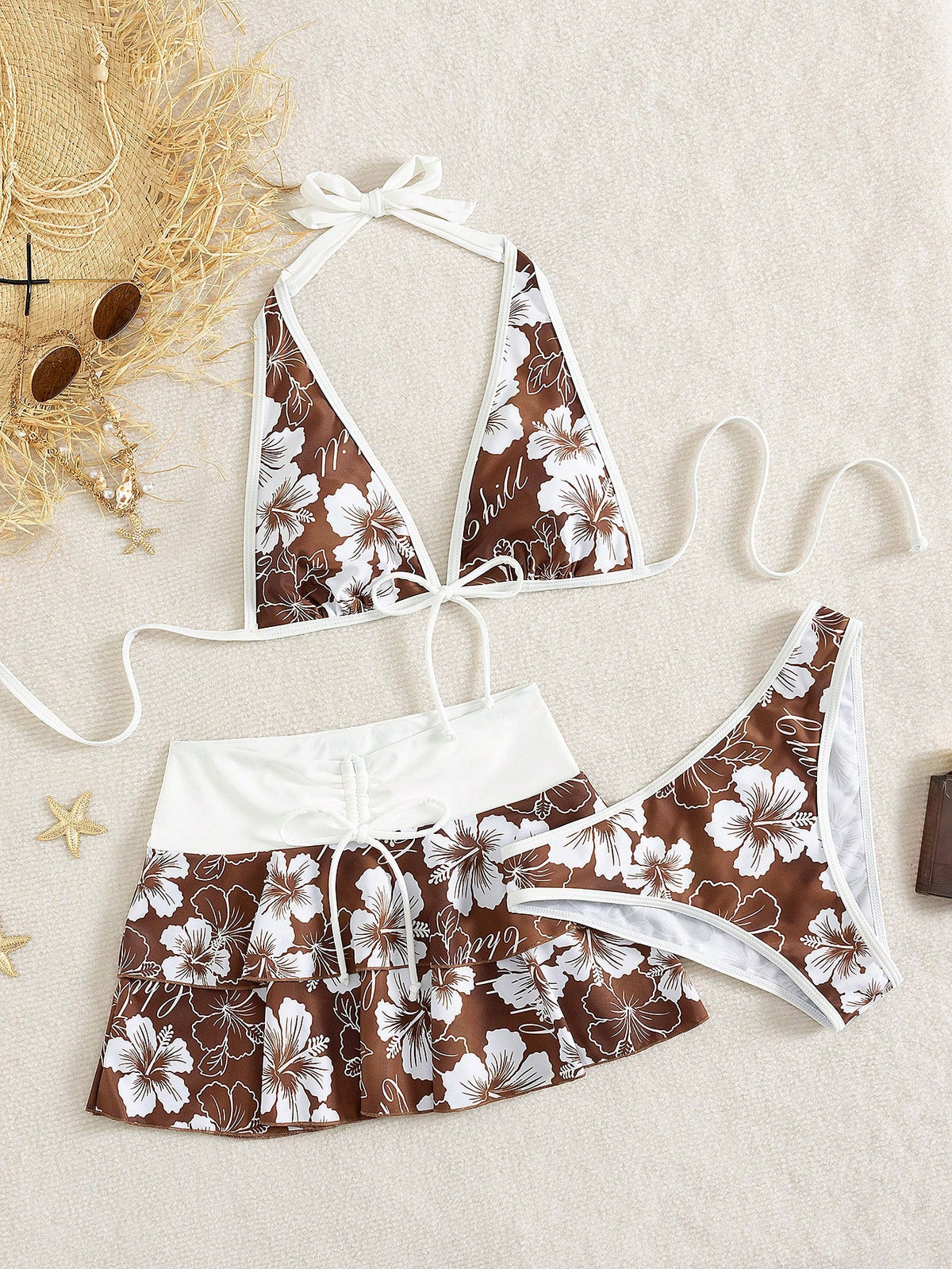 Summer Beach Festival Print Halter Bikini Set