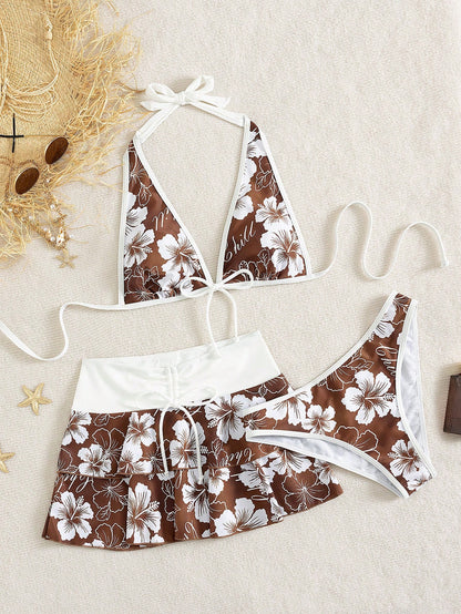 Summer Beach Festival Print Halter Bikini Set