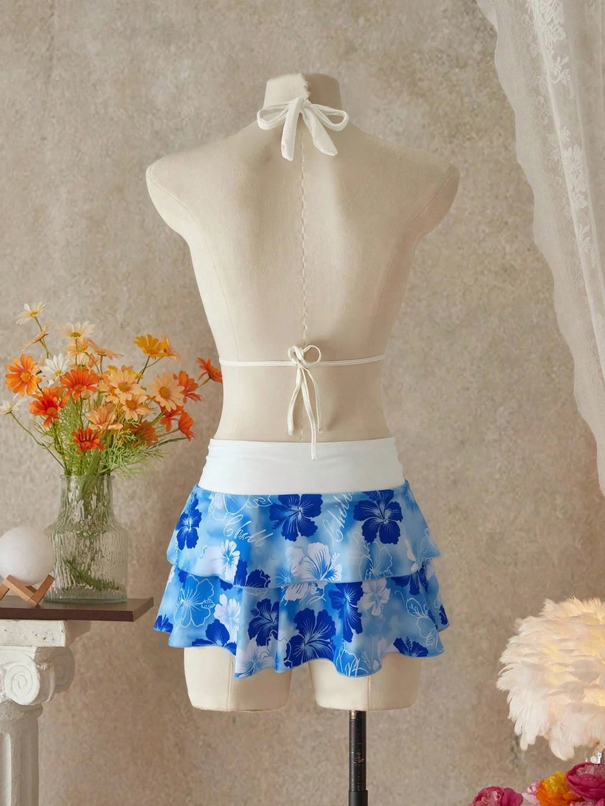 Summer Beach Festival Print Halter Bikini Set