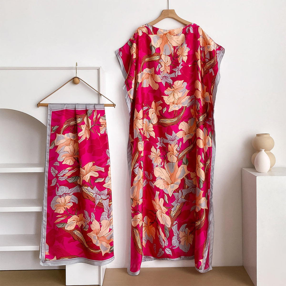 Women's Floral & Butterfly & Peacock Print Cape Shawl & Scarf Set