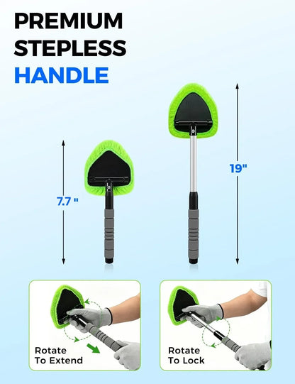 Extendable Windshield Cleaner Tool with 5 Microfiber Pads