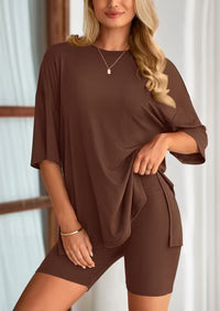 Women's Two Piece Lounge Set Summer Casual Oversized Shirts