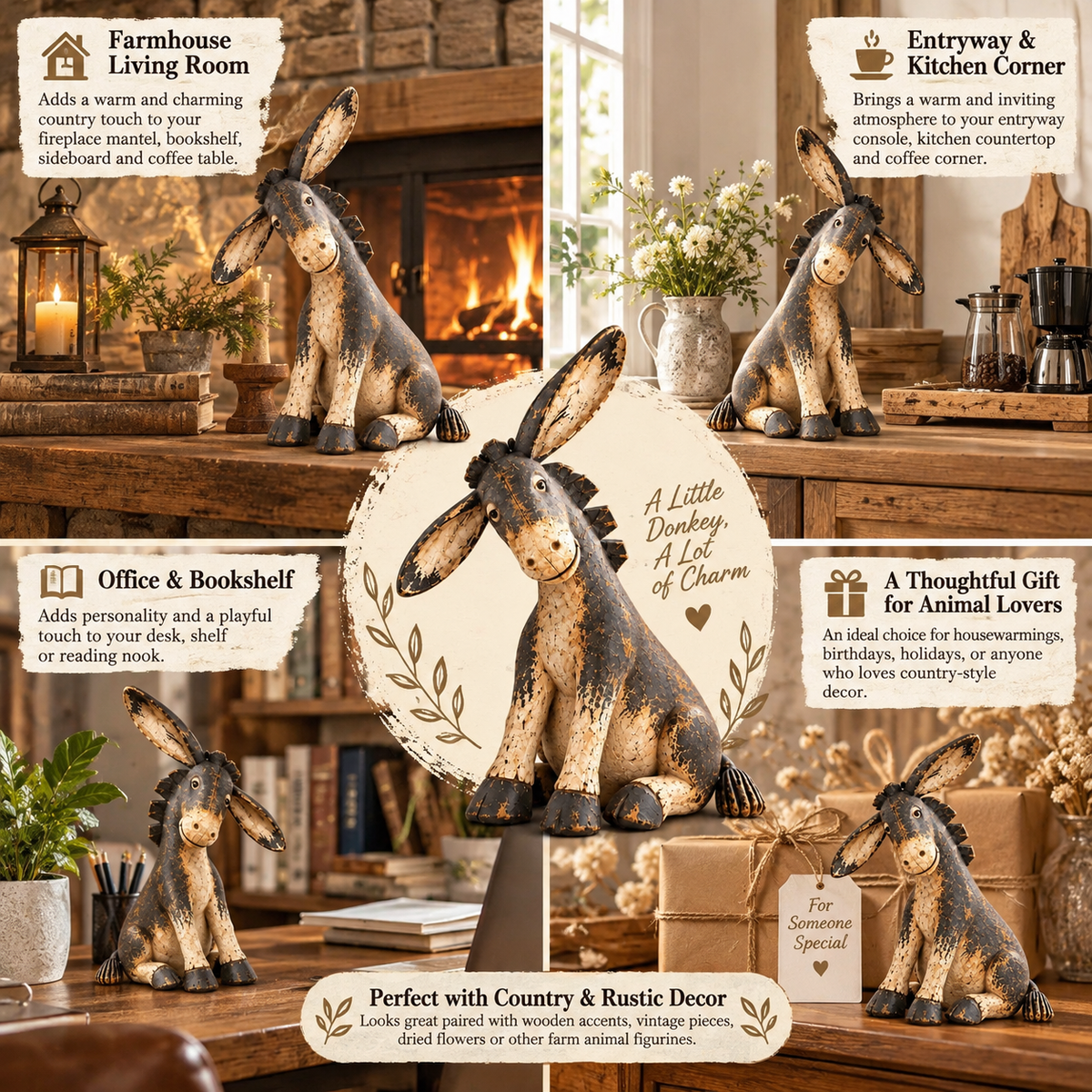 Funny Distressed Donkey Figurine for Farmhouse Decor