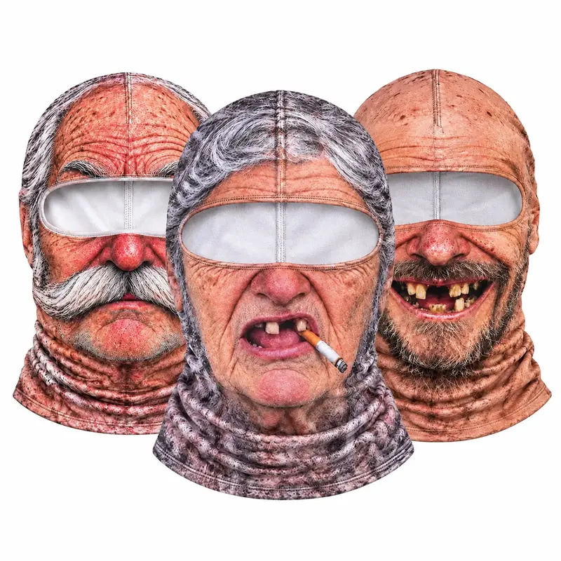 3D Realistic Old Man Face Mask with Hood|Funny Winter Skiing Costume Accessory