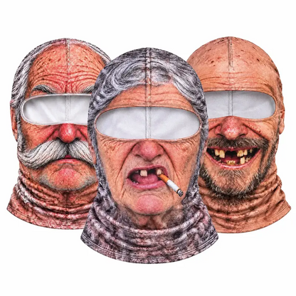 3D Realistic Old Man Face Mask with Hood|Funny Winter Skiing Costume Accessory