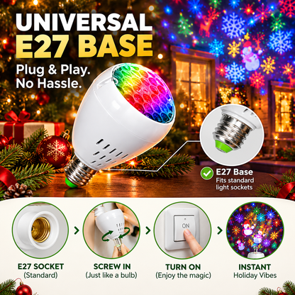 E27 Christmas Snowflake Projection Bulb – 16-Pattern Storm Projector Light