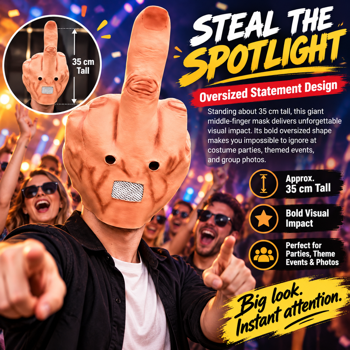 Giant Middle Finger Mask – Realistic Full Face Halloween Costume