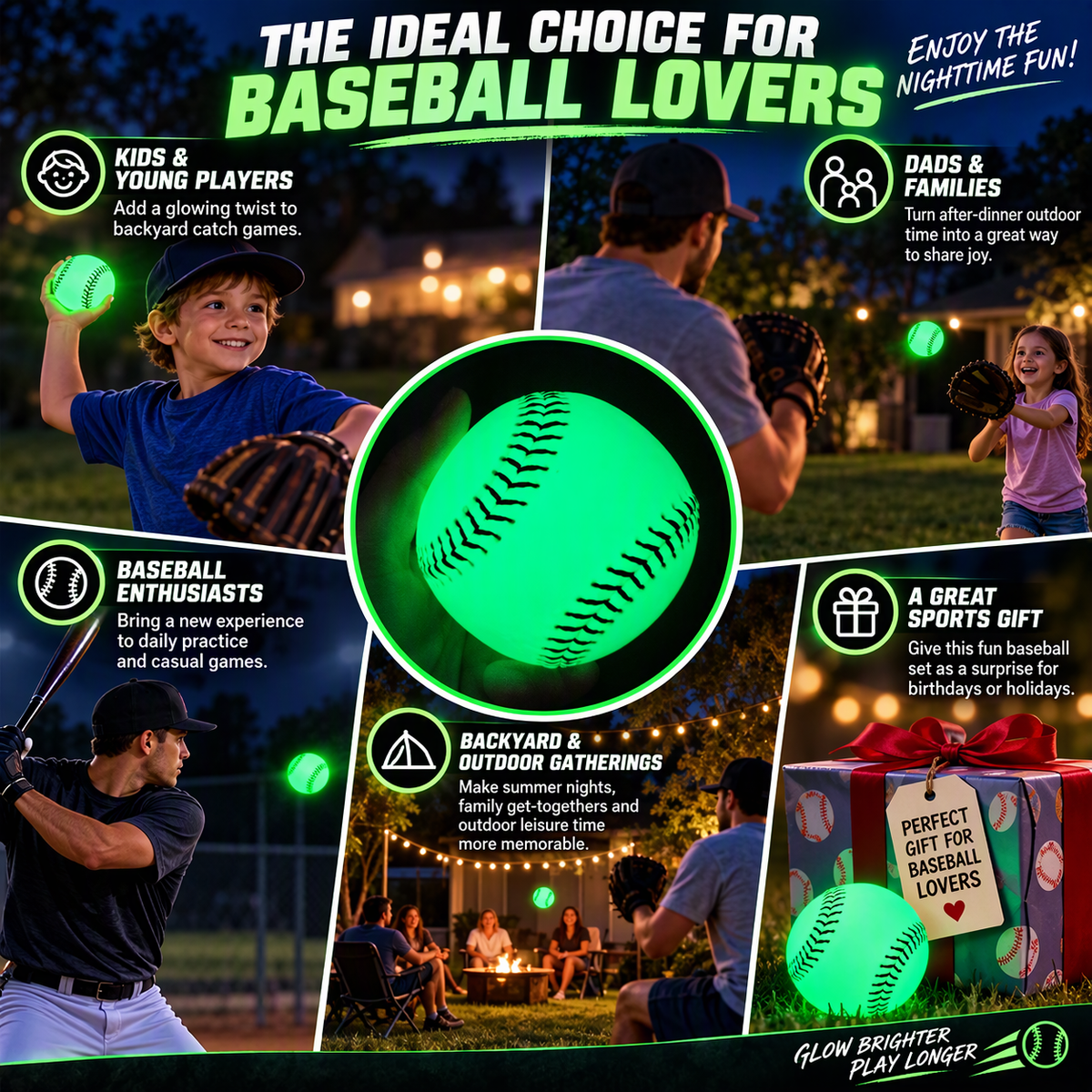 3 Pack Glow in the Dark Baseballs – Official Size Night Training Balls