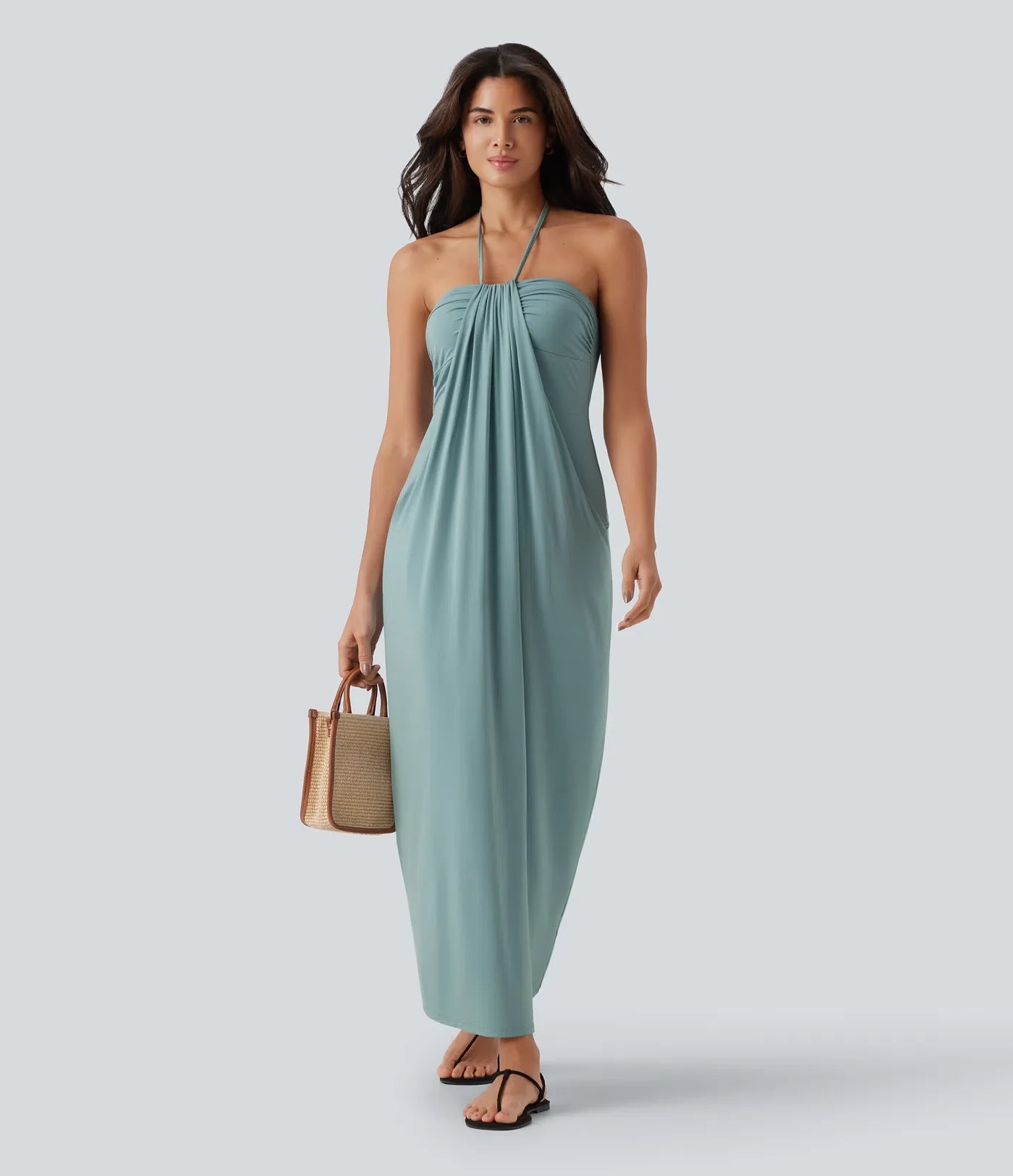 Halter Tie Back Maxi Dress with Pockets