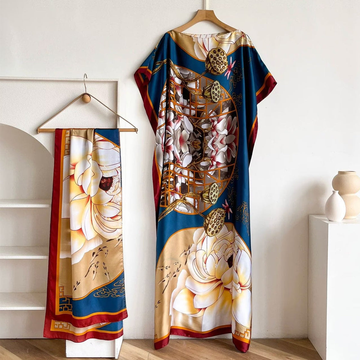 Women's Floral & Butterfly & Peacock Print Cape Shawl & Scarf Set