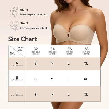 Strapless Front-Closure Push-Up Bra – Anti-Slip Grip, Seamless, A-C Cup