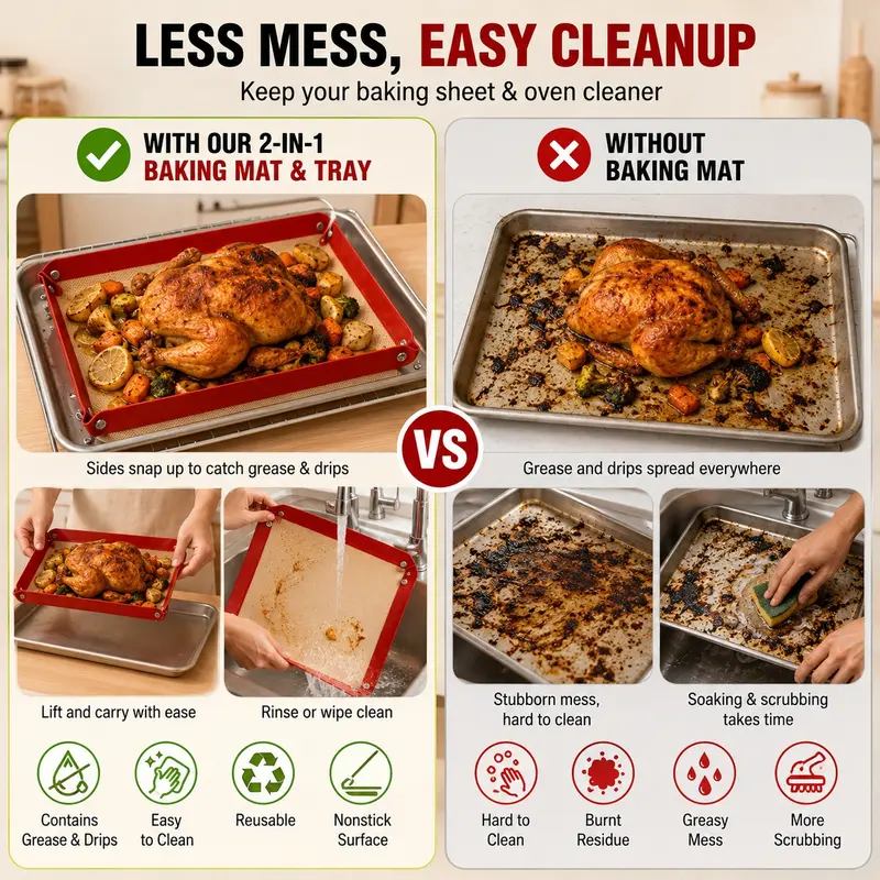 2-in-1 Reusable Nonstick Baking Mat & Roasting Tray