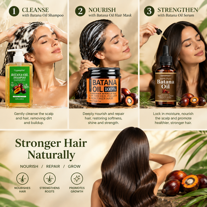 100% Pure Batana Hair Care Set – Shampoo, Oil & Hair Mask for Thicker, Fuller Hair