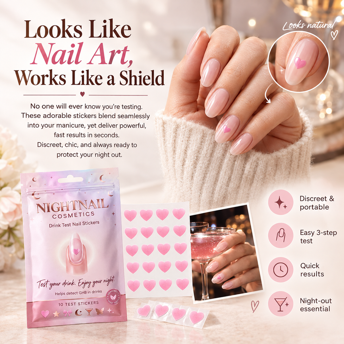Gelicure Drink Check Nail Stickers (18 Pack) – Discreet Drink Safety Test