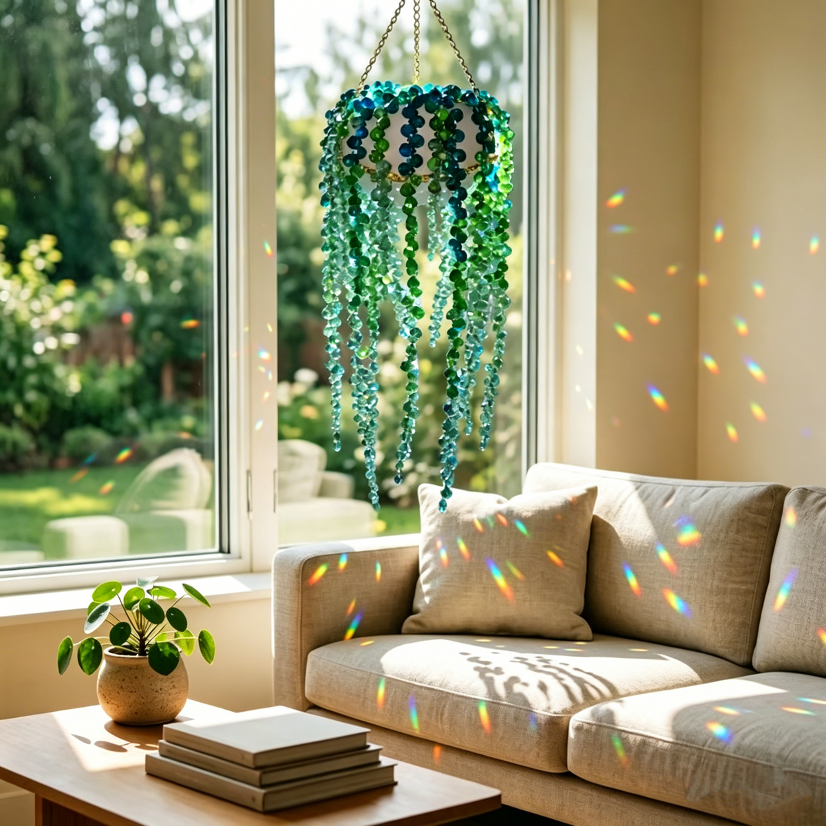 Beaded Crystal Succulent Window Hanging