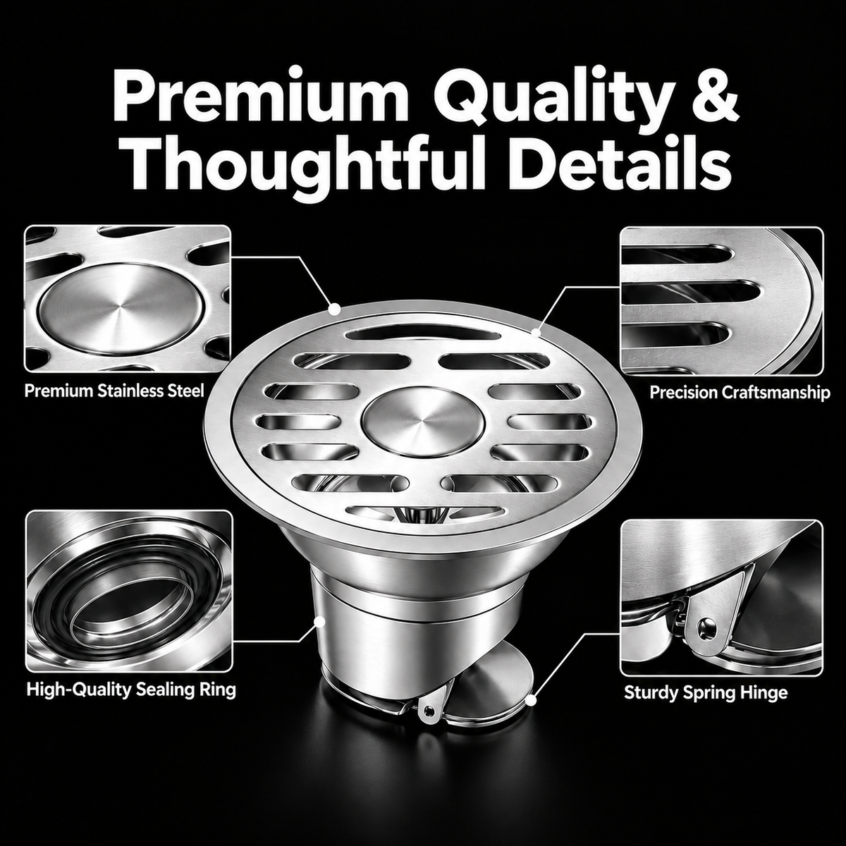 Stainless Steel Bathroom Floor Drain, Anti-odor, Insect Resistant, Puddle Prevention