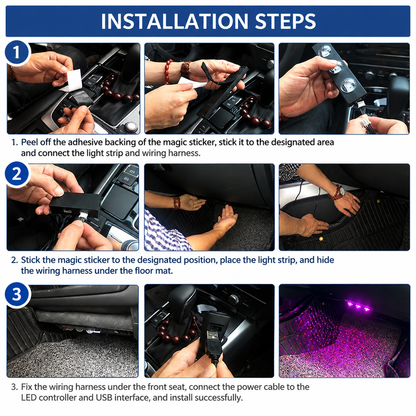 5V USB RGB LED Strip Lights – 4-Piece Car Interior Kit with Music Sync & Remote