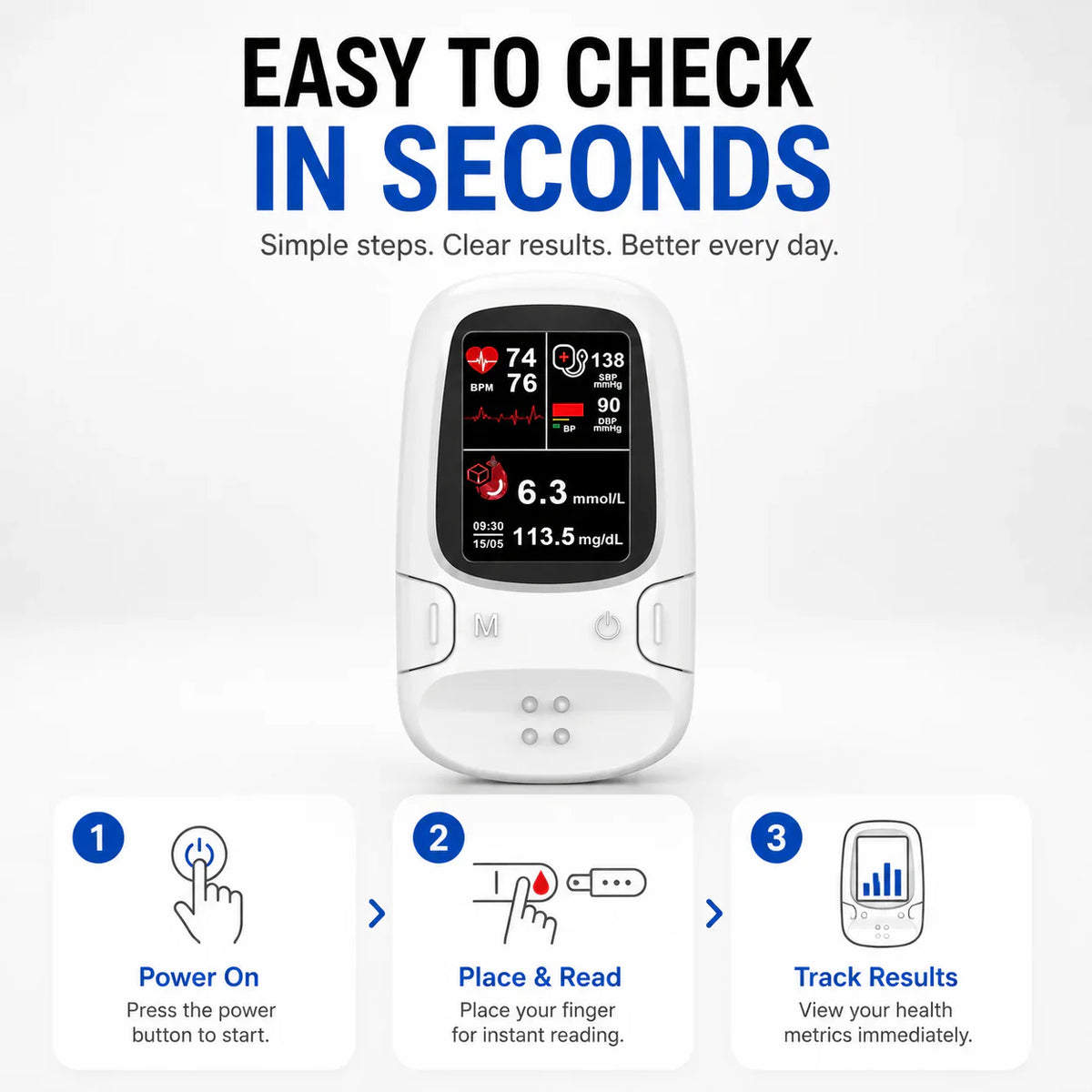 Professional 3-in-1 Glucose & Vital Signs Monitor