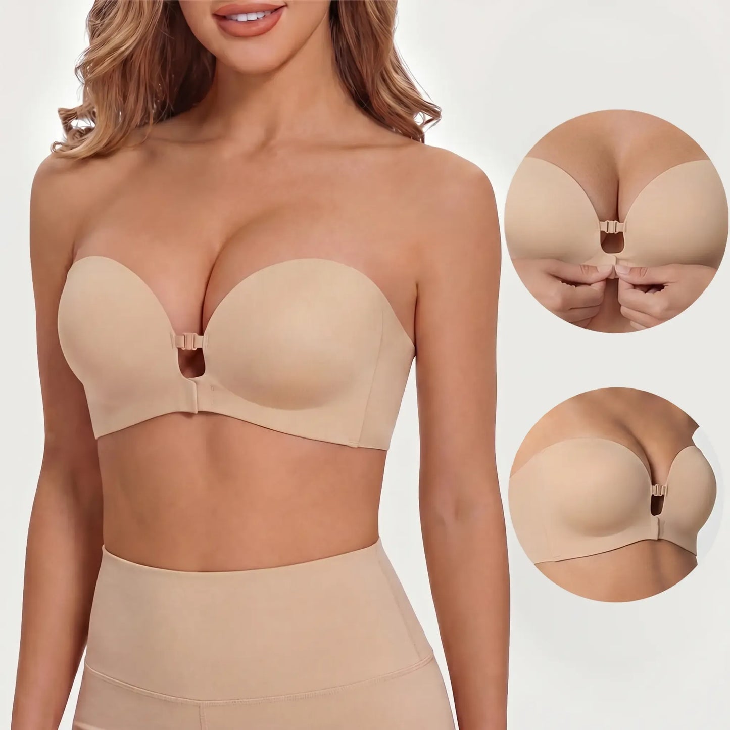 Strapless Front-Closure Push-Up Bra – Anti-Slip Grip, Seamless, A-C Cup