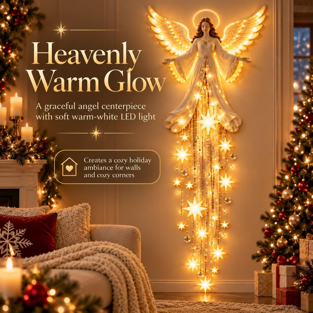 Angel Blessing Starfall LED Wall Light – Christmas Decor
