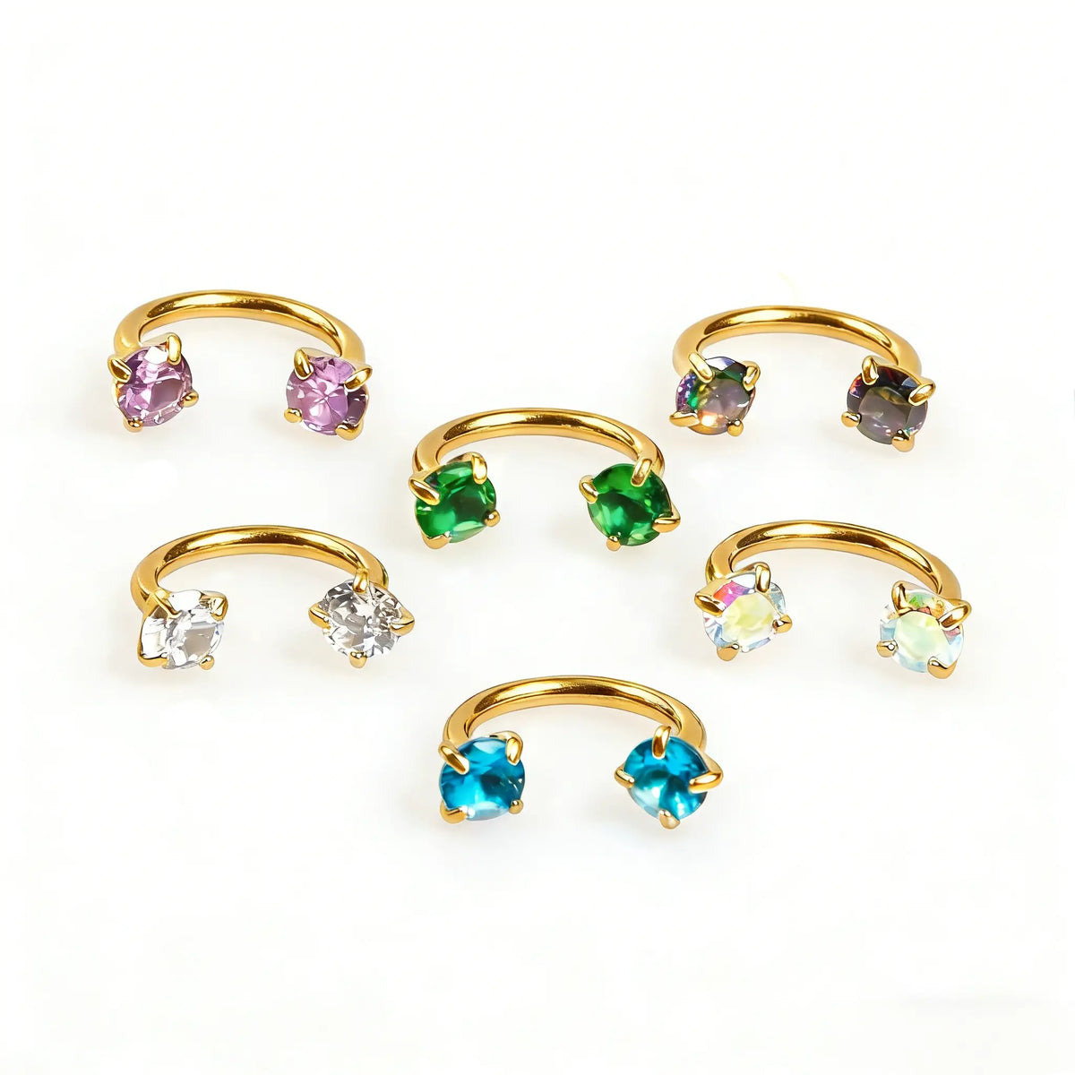 Double Gem Titanium Horseshoe Nose Ring (6PCS)