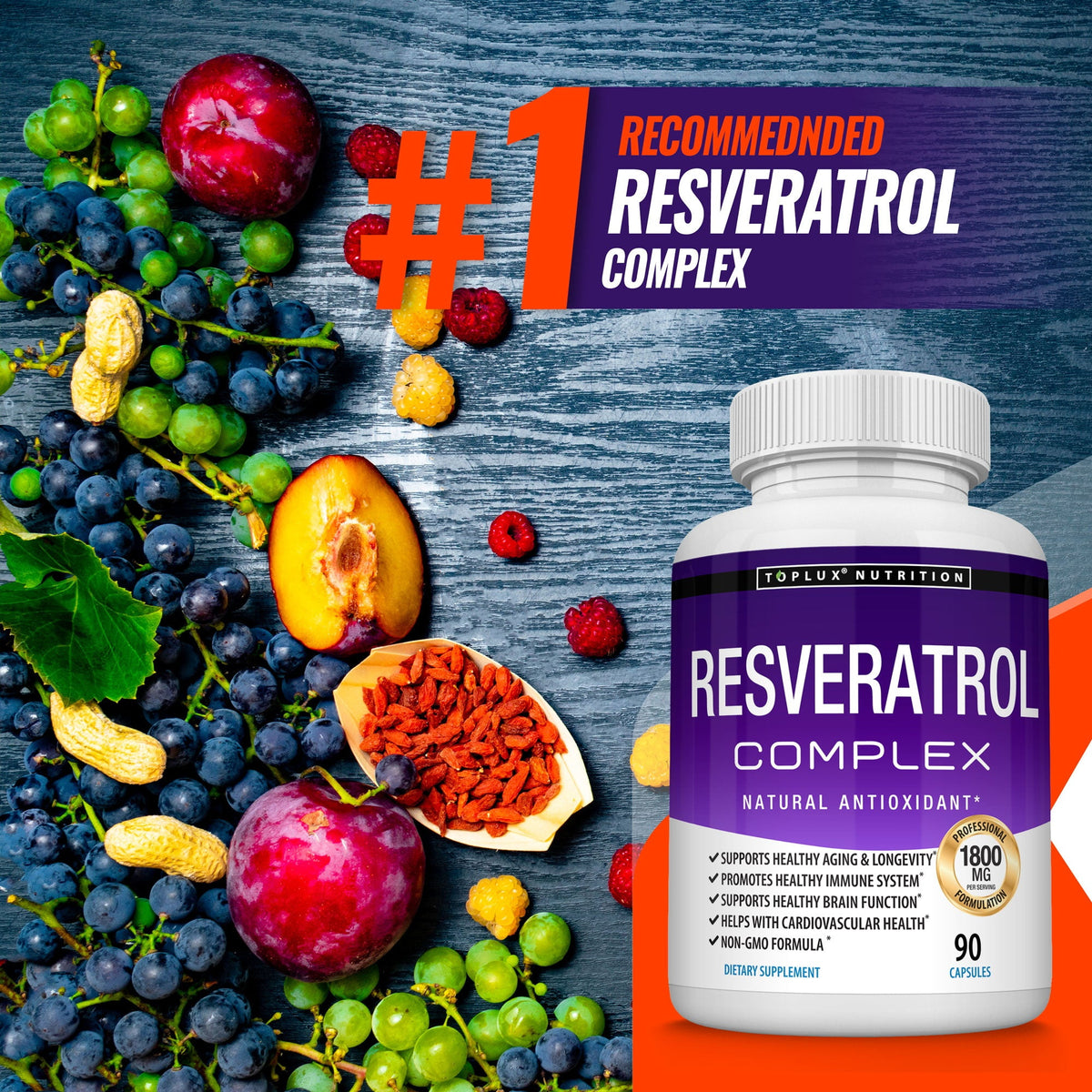1800mg Trans-Resveratrol Capsules – Daily Antioxidant & Radiance Support (90 Count)
