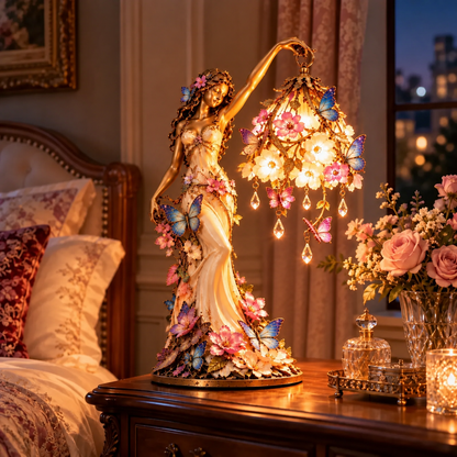 🦋 Butterfly Lady Accent Lamp – Elegant Floral Goddess Light with Crystal Drops