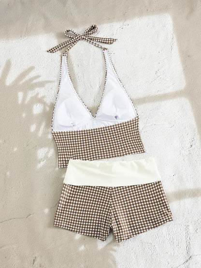 2026 Summer Retro Sportswear Halter Top Swimsuit