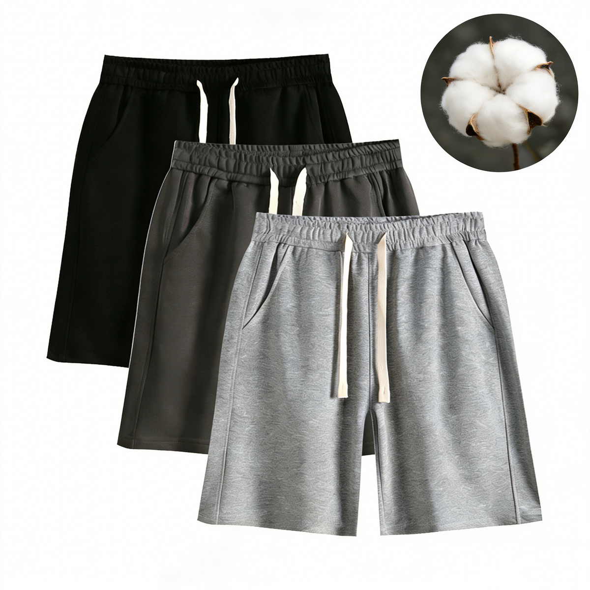 3Packs Men's Solid Pocket Waist Shorts